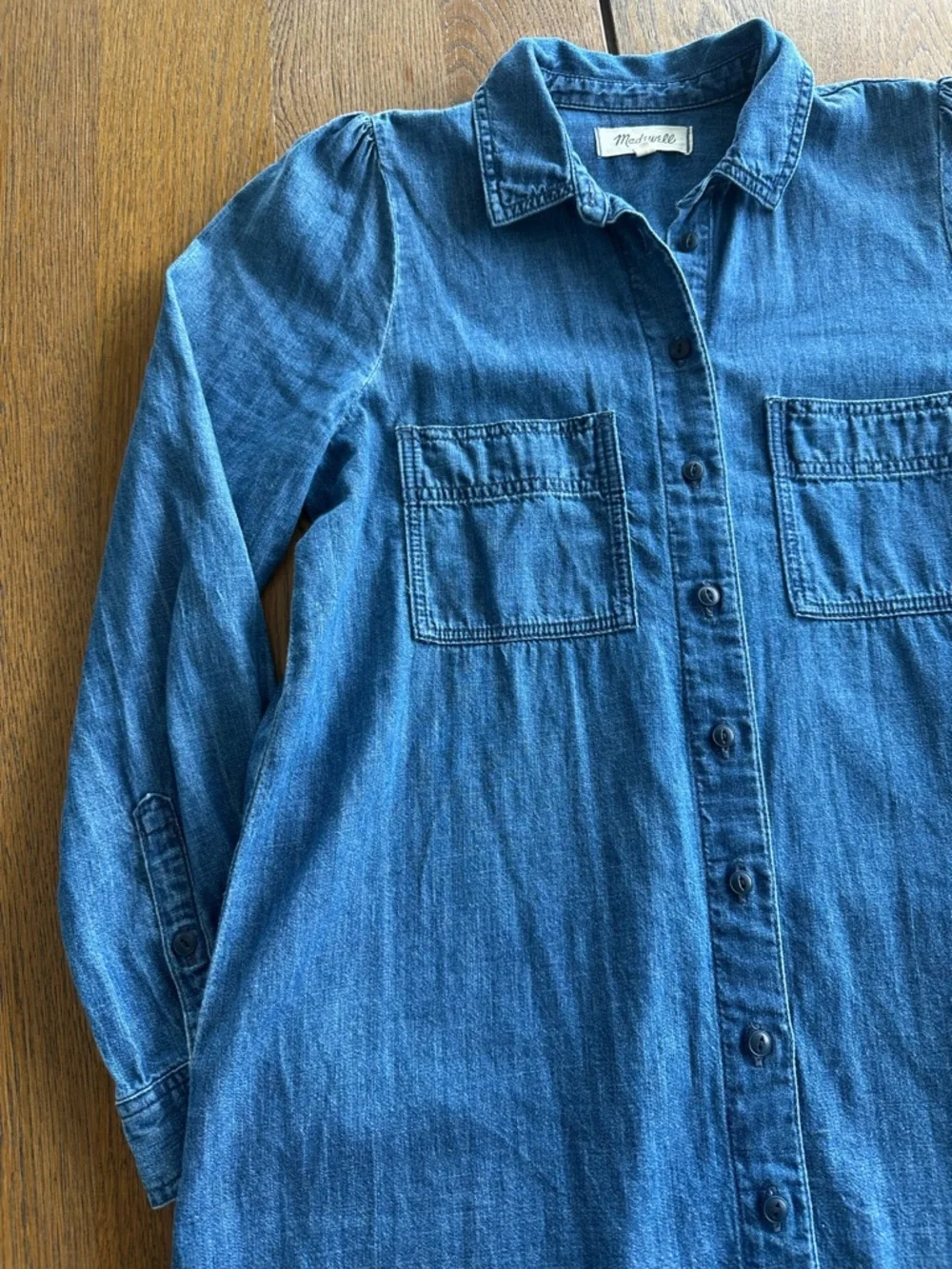 Madewell Denim Puff-Sleeve Shirt Dress Blue Casual in Harris Wash Women’s Size S - Picture 4 of 11